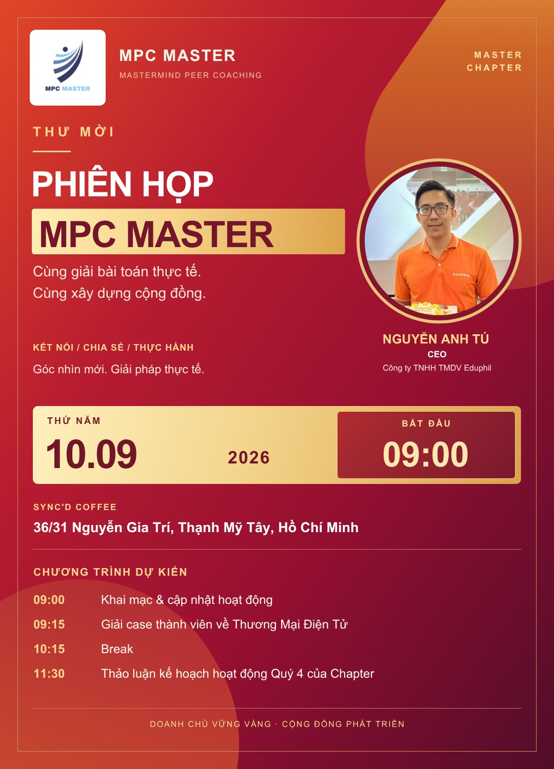 Thư mời MPC Master ngày 10.09.2026 dành riêng cho Nguyễn Anh Tú, Công ty TNHH TMDV Eduphil; có tên, đơn vị và ảnh khách mời.